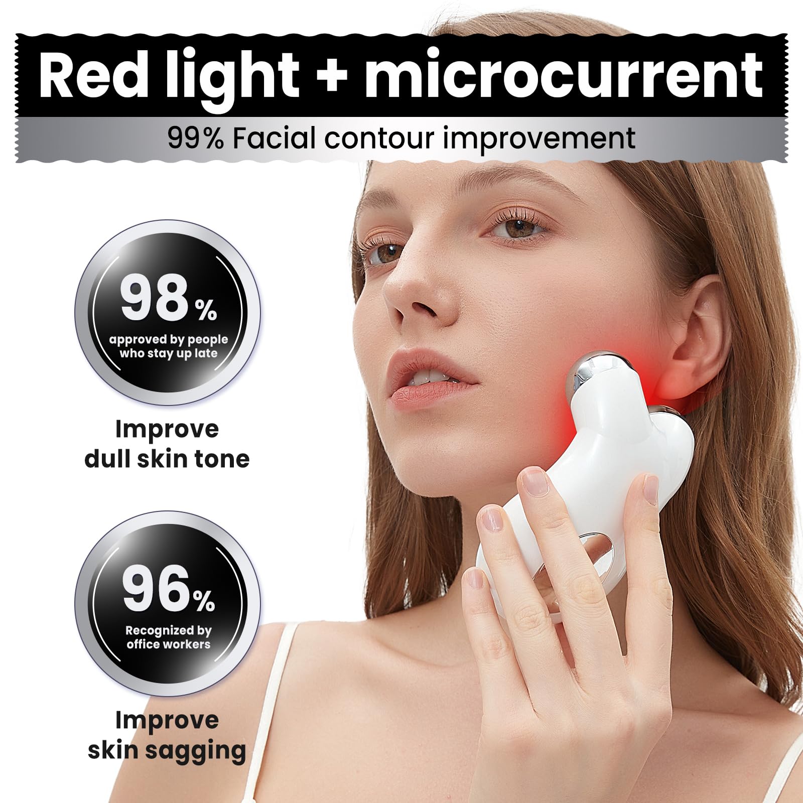 Hunvva EP-300 red-light therapy emission illustrating gentle periorbital treatment