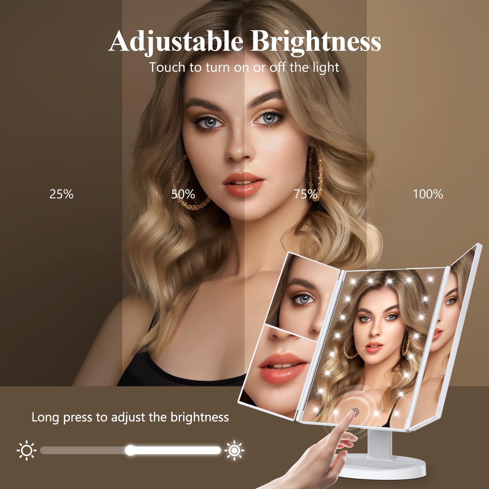 HUONUL makeup mirror offers 3X magnification on panel for precise grooming