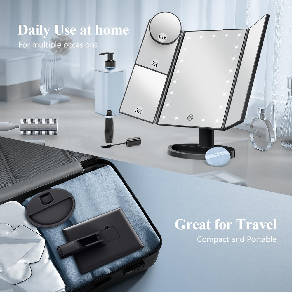 HUONUL makeup mirror dual-power setup supports USB or batteries.