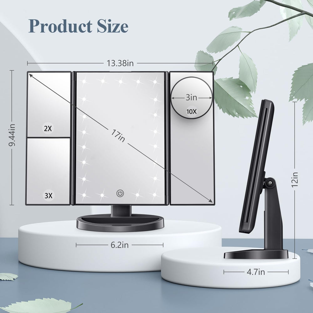 HUONUL makeup mirror trifold design for versatile viewing and storage.