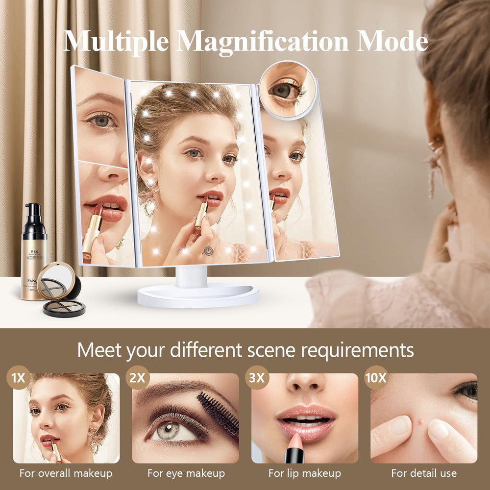 HUONUL tri-fold makeup mirror tilt for flexible viewing angles
