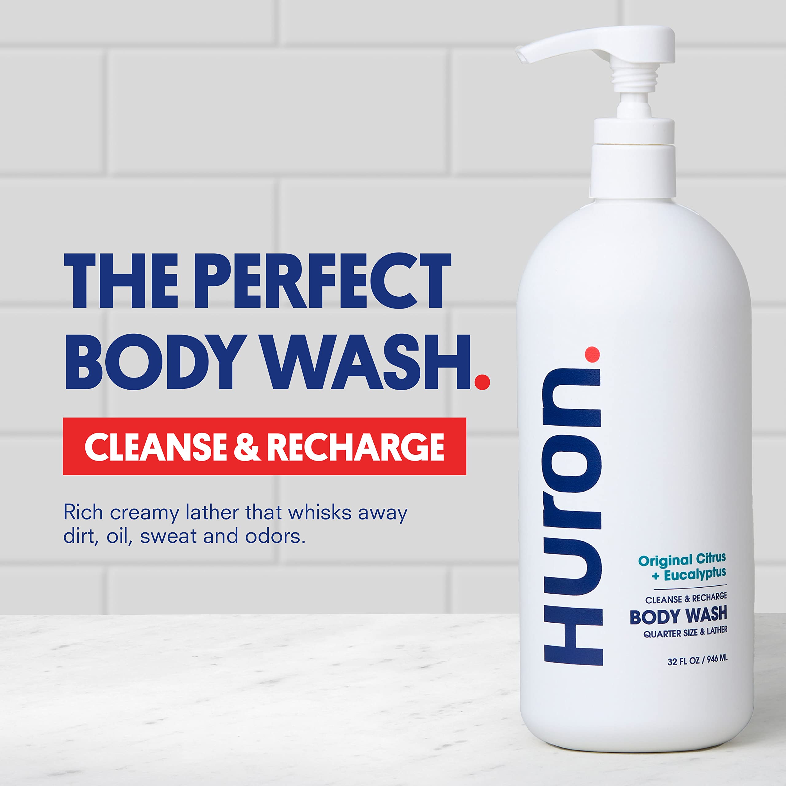 Huron Crisp Citrus body wash lather application for refreshing cleanse