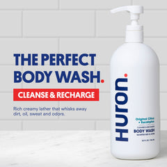 Huron Crisp Citrus body wash lather application for refreshing cleanse