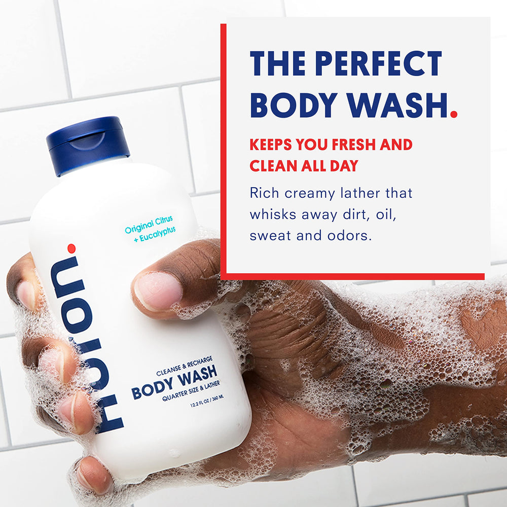 Huron body wash with black pepper and cedarwood emphasizes a bold aroma and refreshed skin.