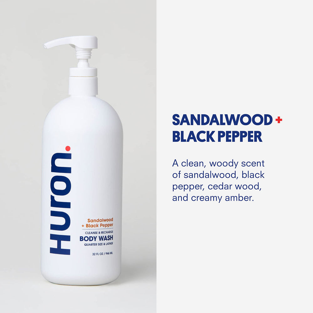 Huron Men’s Body Wash vegan and cruelty-free badge communicates ethical grooming choice.