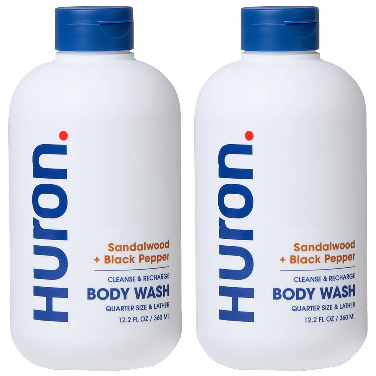 Huron men's body wash with woody sandalwood pour promotes a fresh, confident start to your day.