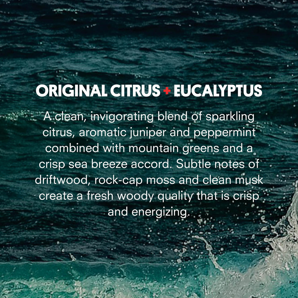 Huron label detail highlights safe ingredients and citrus-eucalyptus notes.
