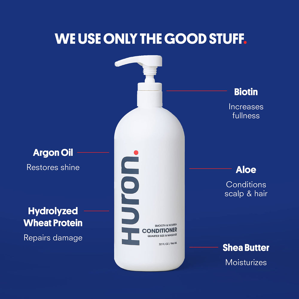 Huron Men’s Conditioner ingredients include shea butter for smoother strands.