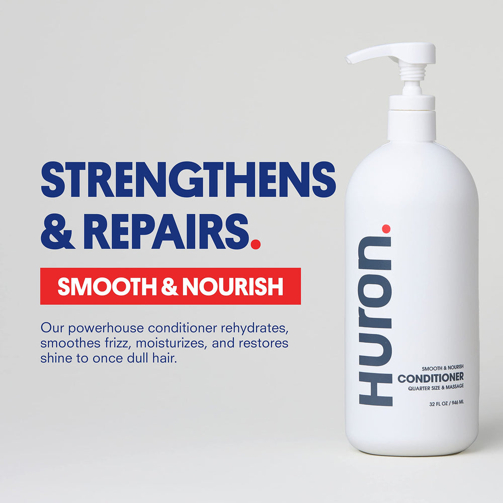 Huron Men’s Conditioner label-closeup highlighting vegan and cruelty-free formula.