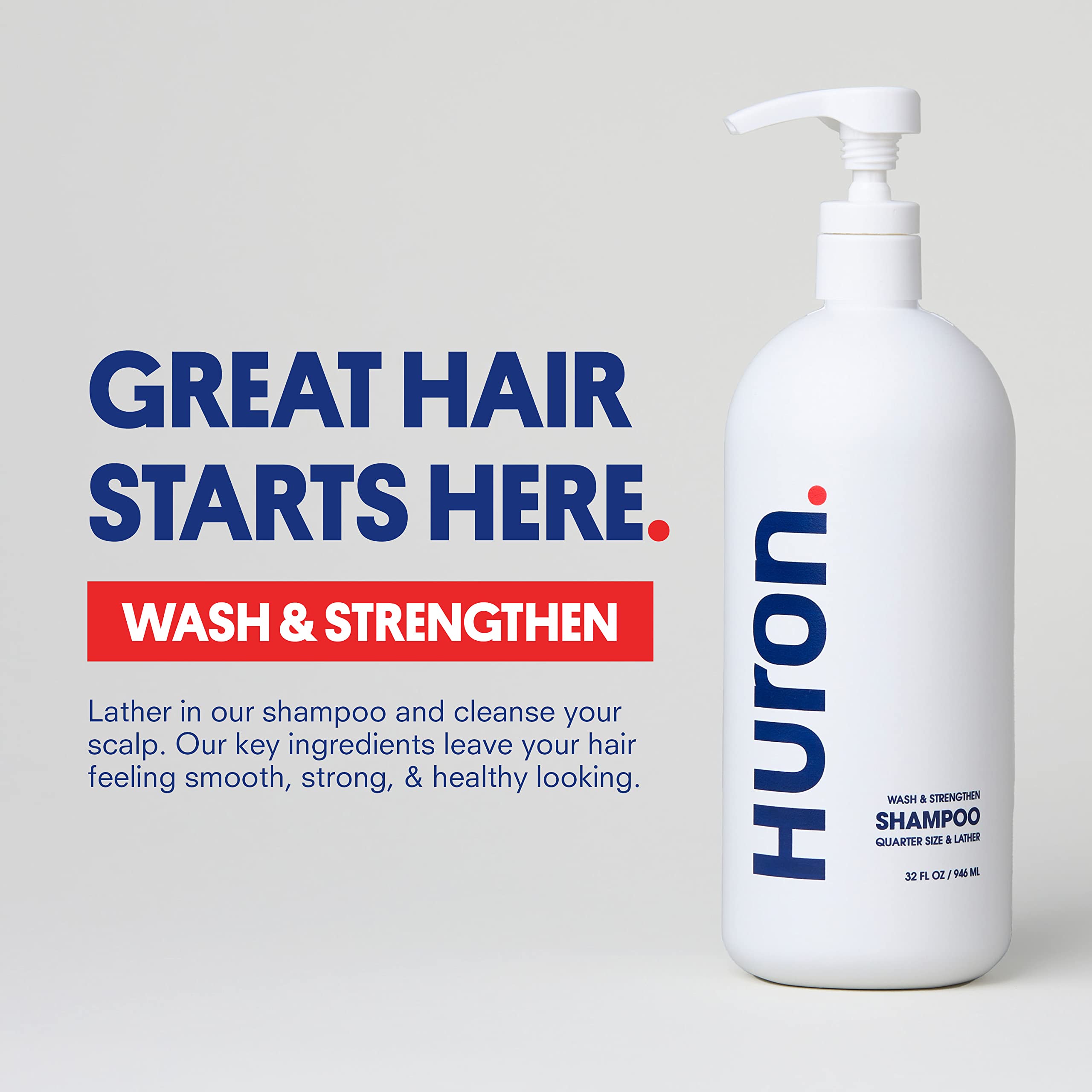 Huron shampoo lather close-up highlights menthol, citrus aroma, and invigorating feel.