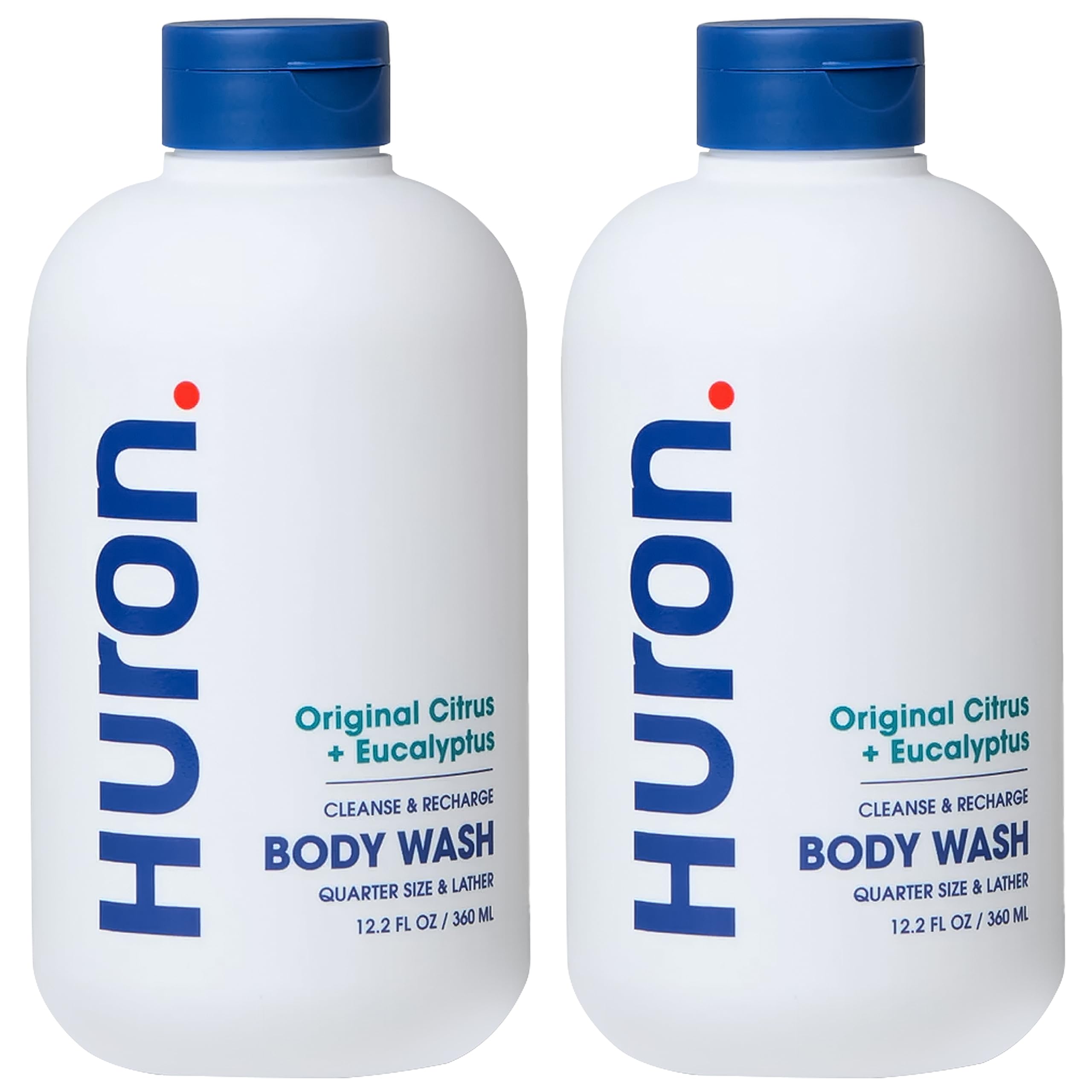 Huron Men's Moisturizing Body Wash bottle offers a refreshing cleanse with a crisp scent.