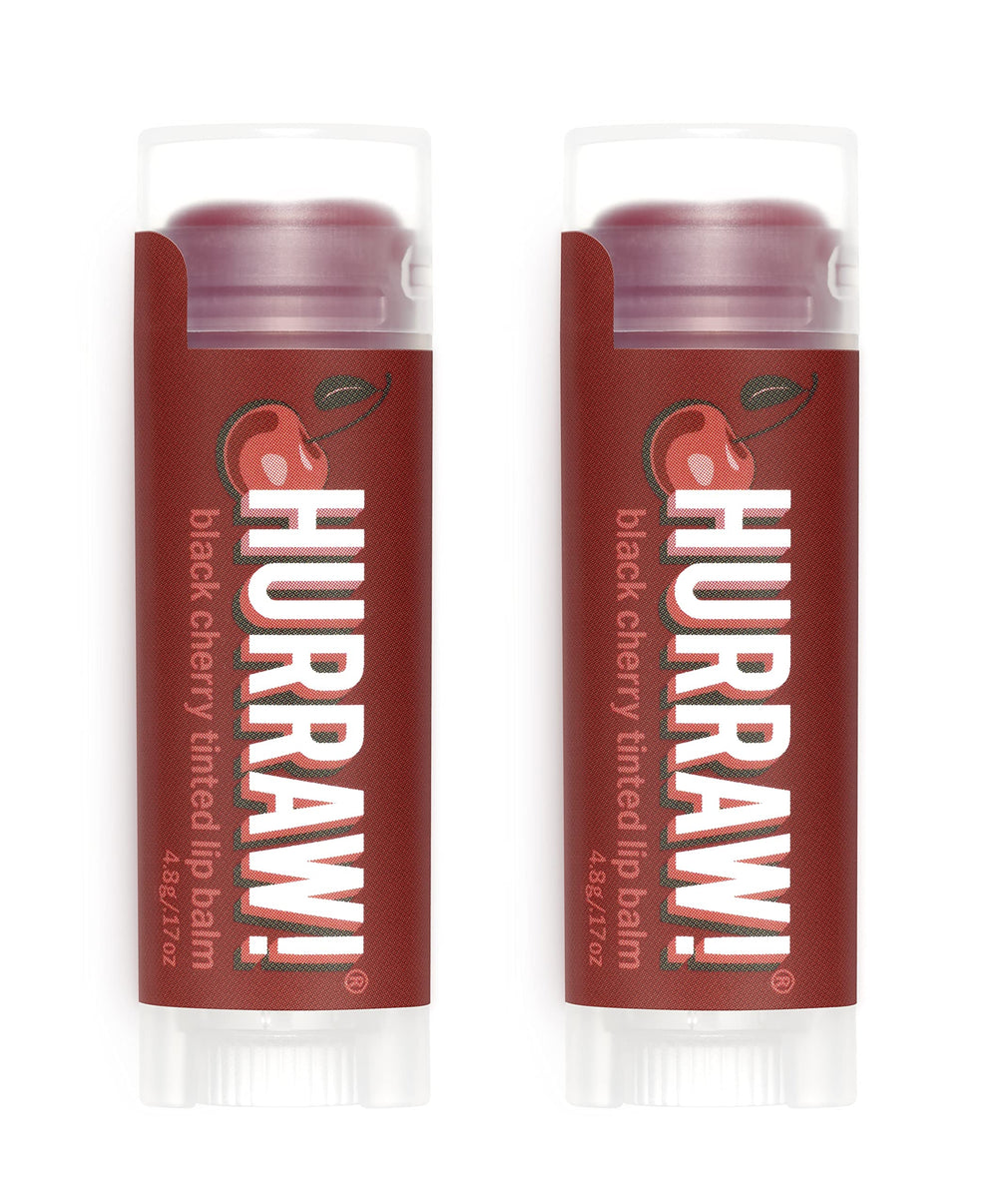 Hurraw! Black Cherry Tinted Lip Balm 2-pack tubes for a natural red lip.