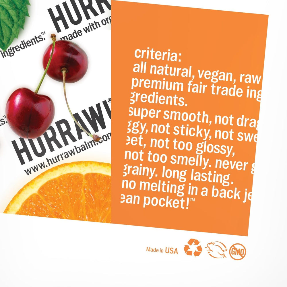 Hurraw! coconut lip balm certifications showing NOP and COSMOS standards.