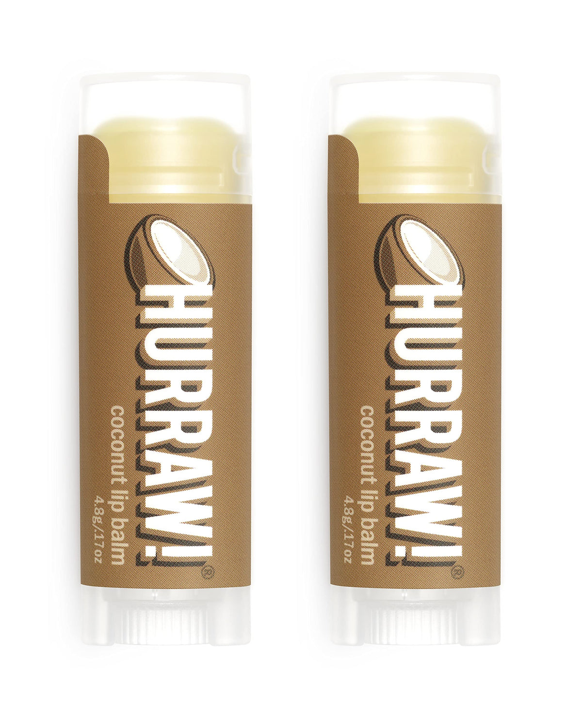 Hurraw! coconut lip balm two-pack tubes provide portable lip care for daily use.