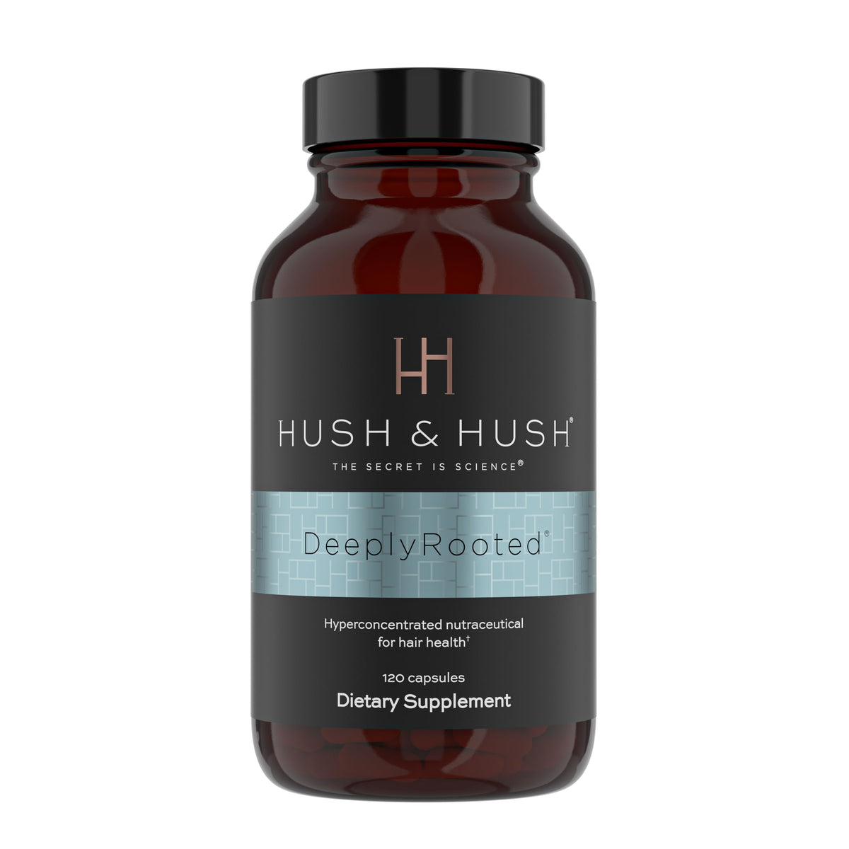 Hush & Hush DeeplyRooted bottle showing natural hair growth support for daily use.