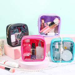 Hushee hot pink makeup bag with clear look for compact travel storage