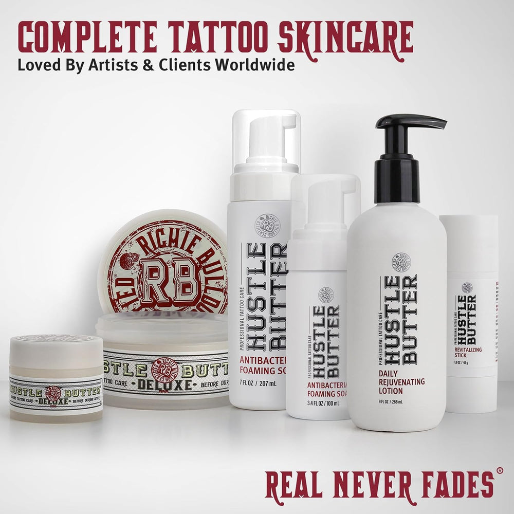 Hustle Bubbles tattoo-clean area with water rinse.