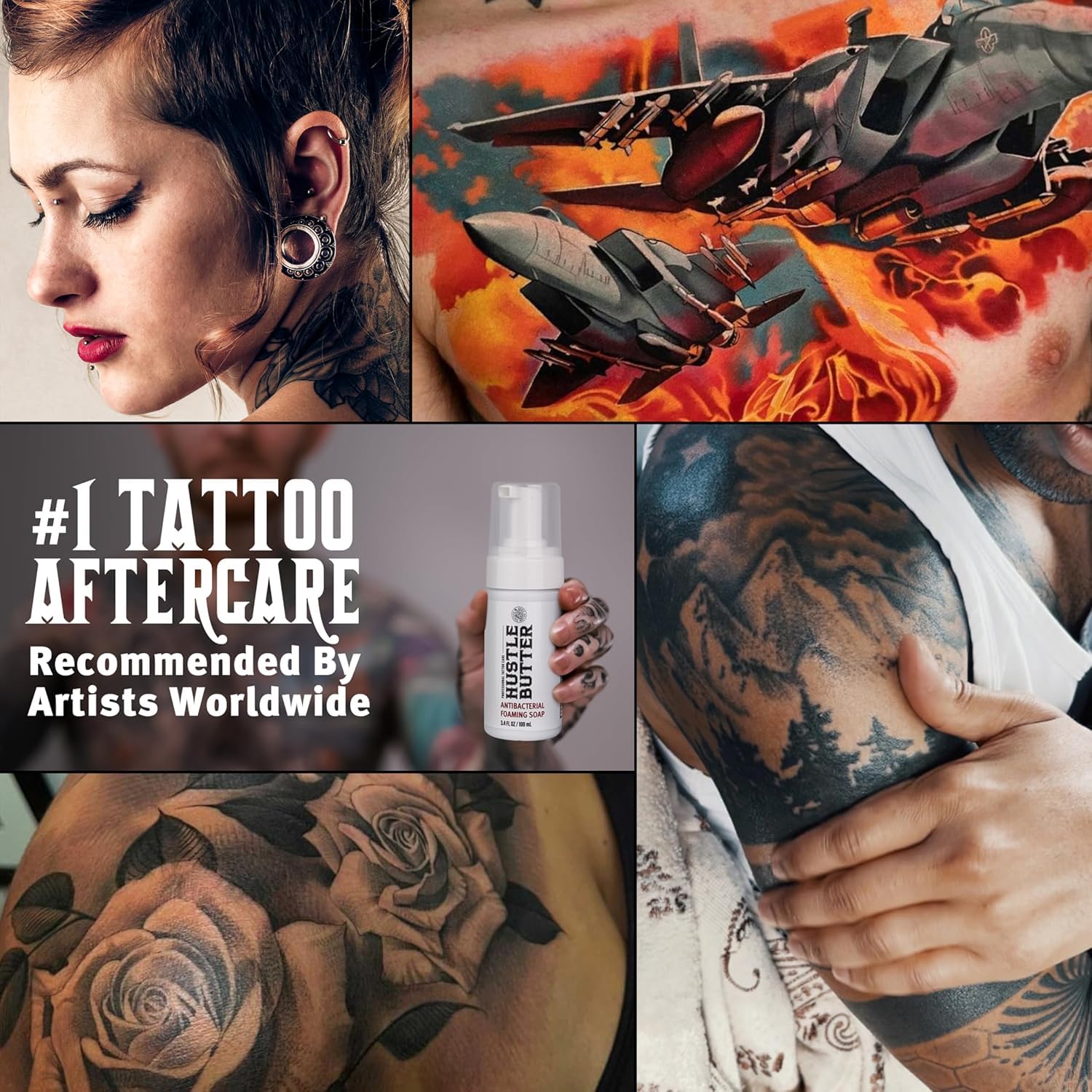 Hustle Bubbles safety in-process care during tattoo cleaning.