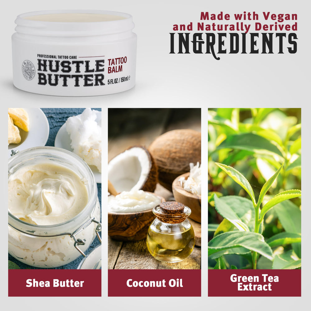 Hustle Butter Deluxe green tea extract image shows antioxidant, soothing benefits