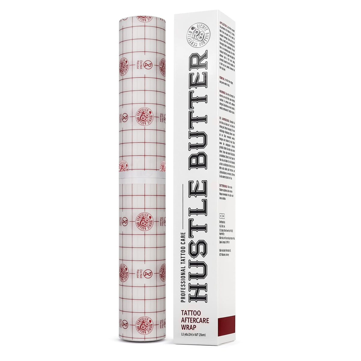 Hustle Butter Deluxe second skin wrap box opened for clean, protected tattoo aftercare.