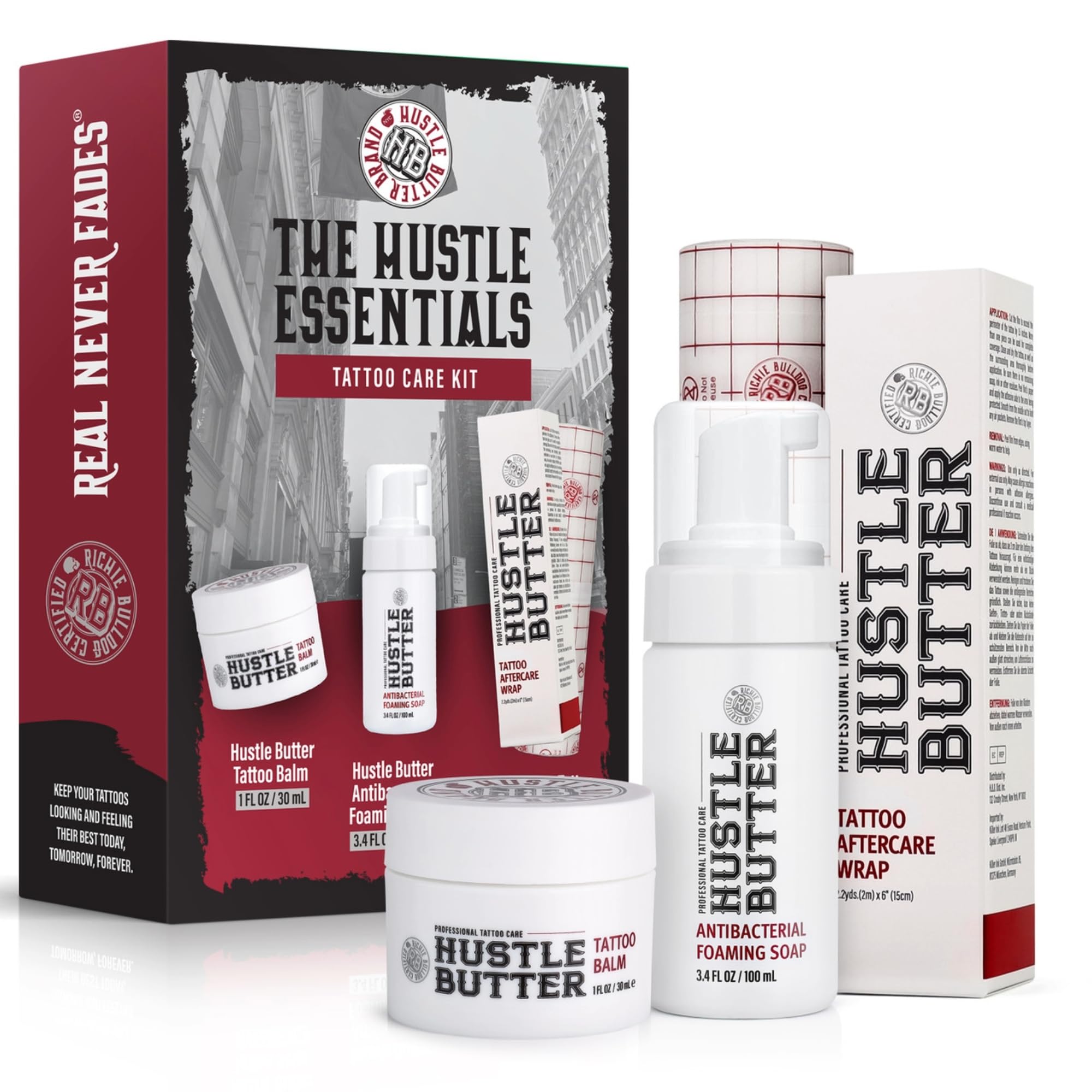 Hustle Butter Tattoo Balm-application demonstrates nourished skin for new tattoo care.
