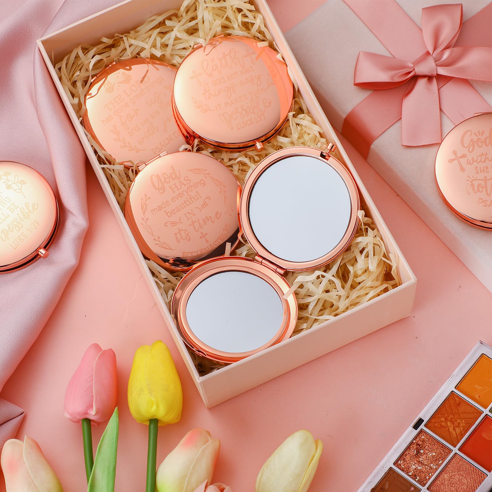 Huwena rose-gold-compact-mirror adds elegance to purses and gift bags