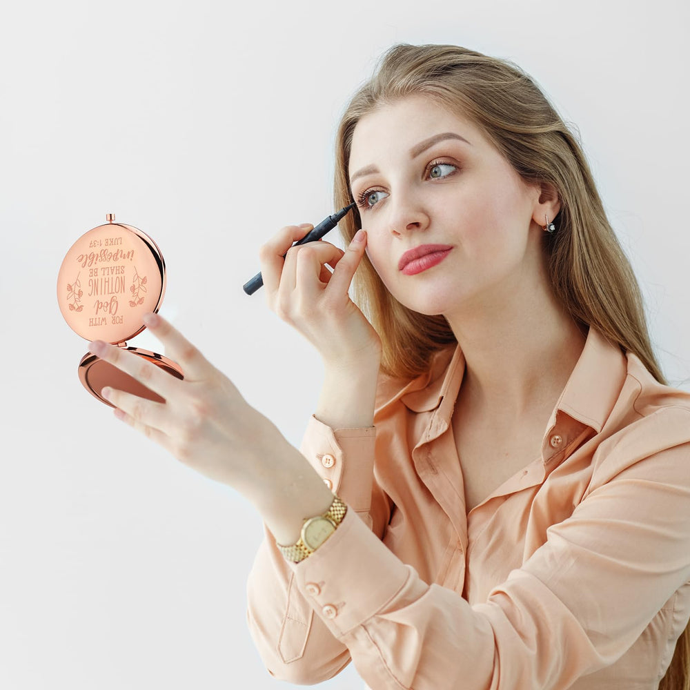 Huwena rose-gold-compact-mirror durable metal construction for everyday use