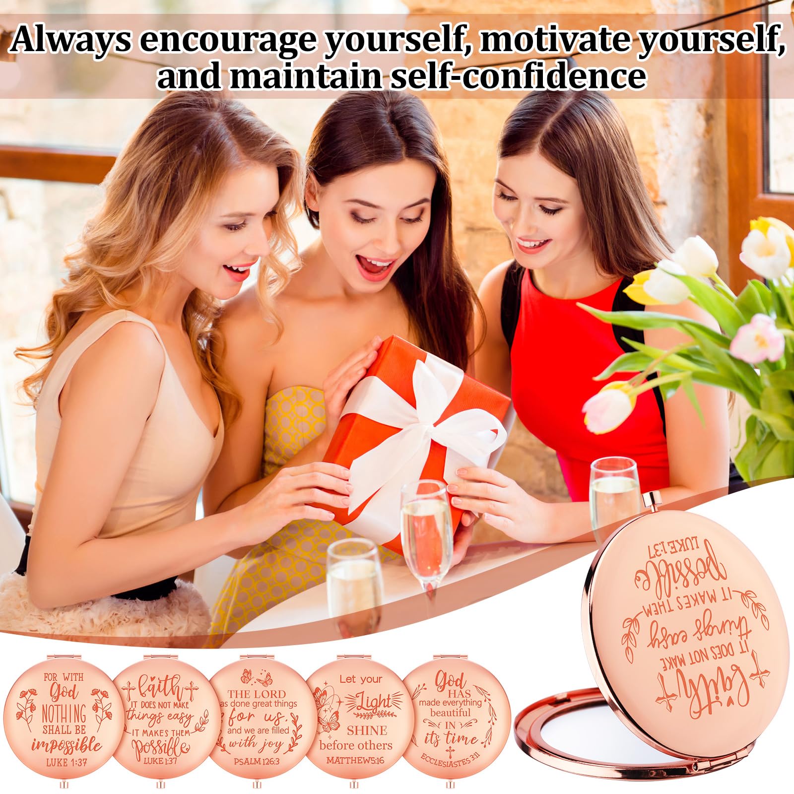 Huwena 12-styles rose-gold-compact-mirror set for gifting