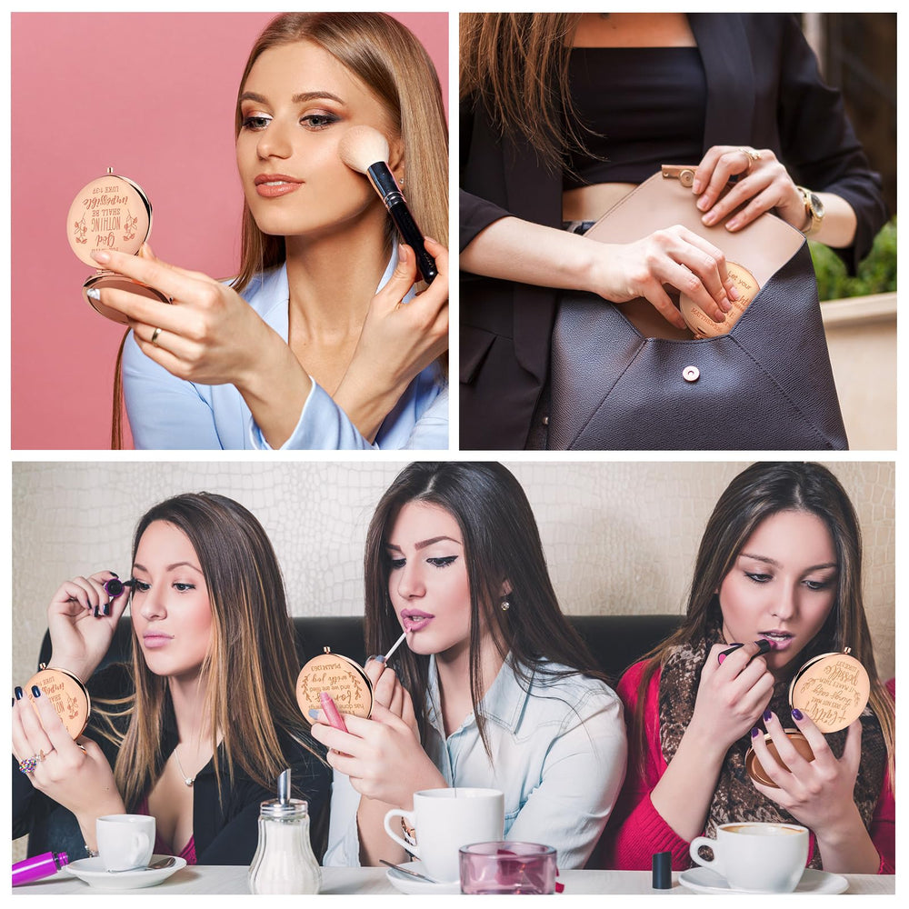 Huwena rose-gold-compact-mirror fits purses and backpacks for quick checks