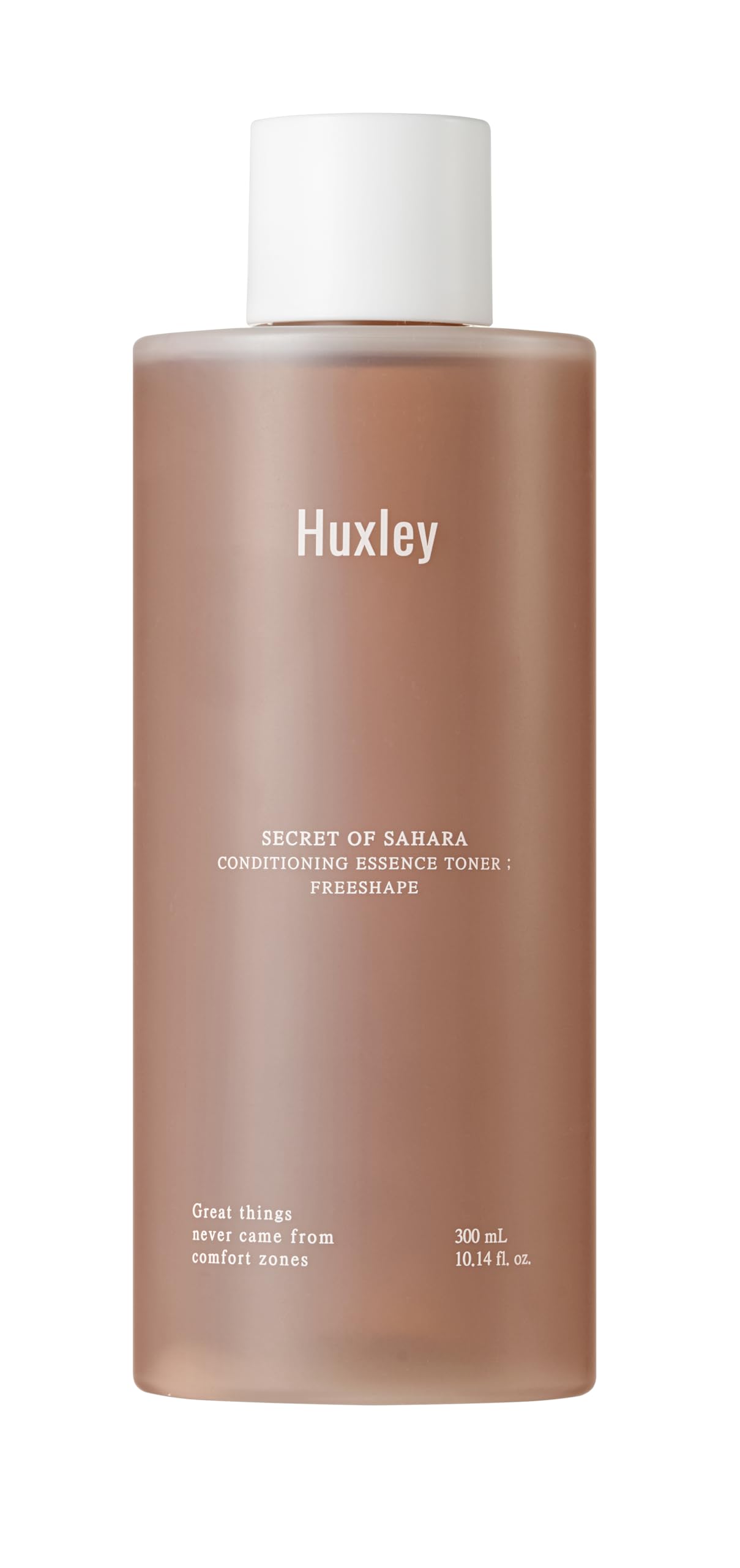 Huxley Conditioning Essence Toner bottle close-up highlighting hydrating, calming skincare routine