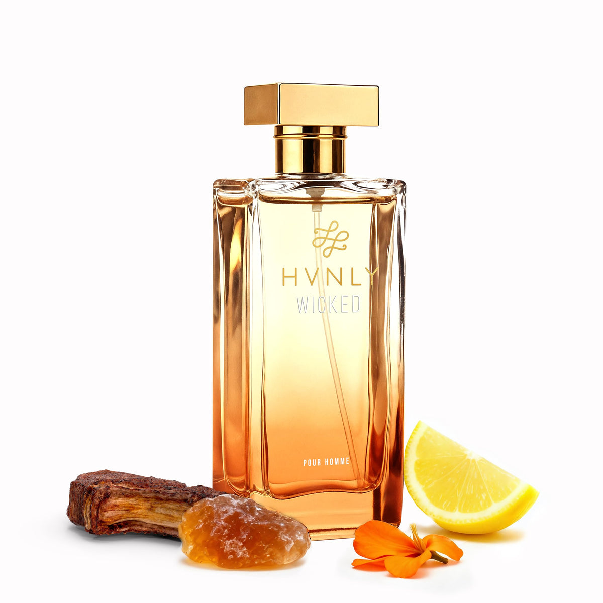 HVNLY Wicked EDP bottle front shows bold leather fragrance for evening wear