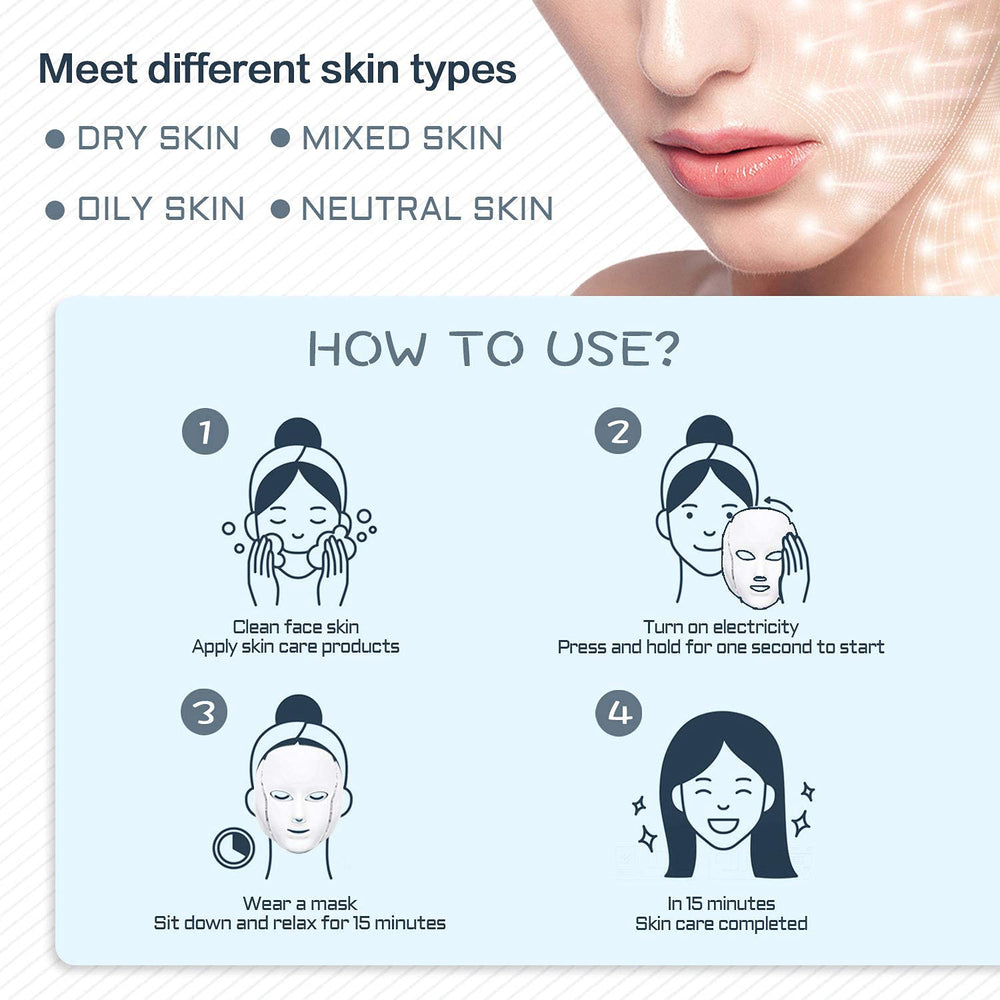 HXDZFX LED mask blue-red lights emphasize color therapy options for skin