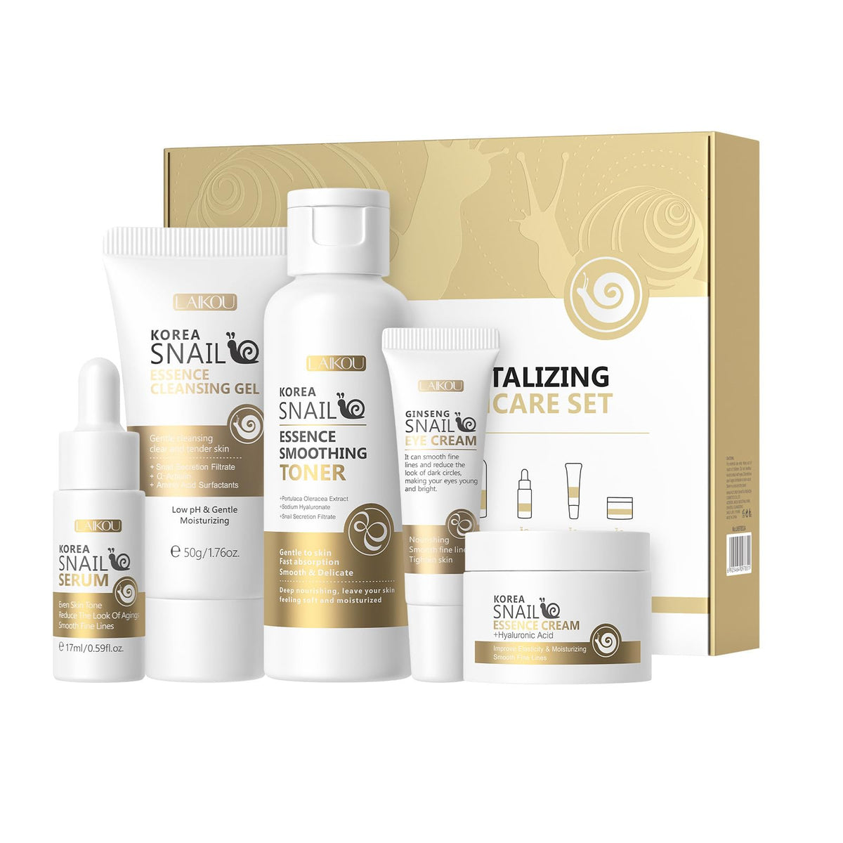 HXLYBD Korean Snail Essence Kit packaging, gift-ready display for skincare routines