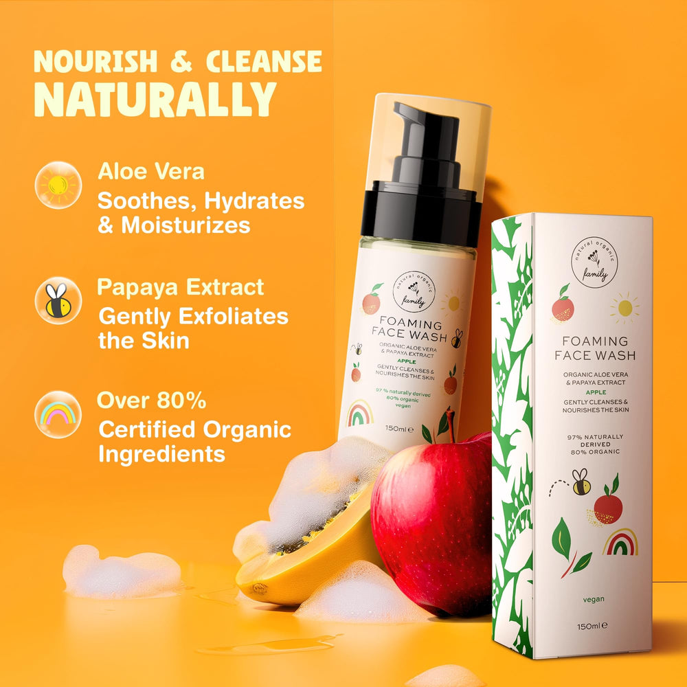 The Natural and Organic Family Kids Foaming Face Wash post-wash hydrated skin feel.