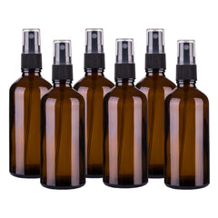 Hydior 4oz amber glass spray bottle front view shows six-pack convenience for reusable essential oil storage