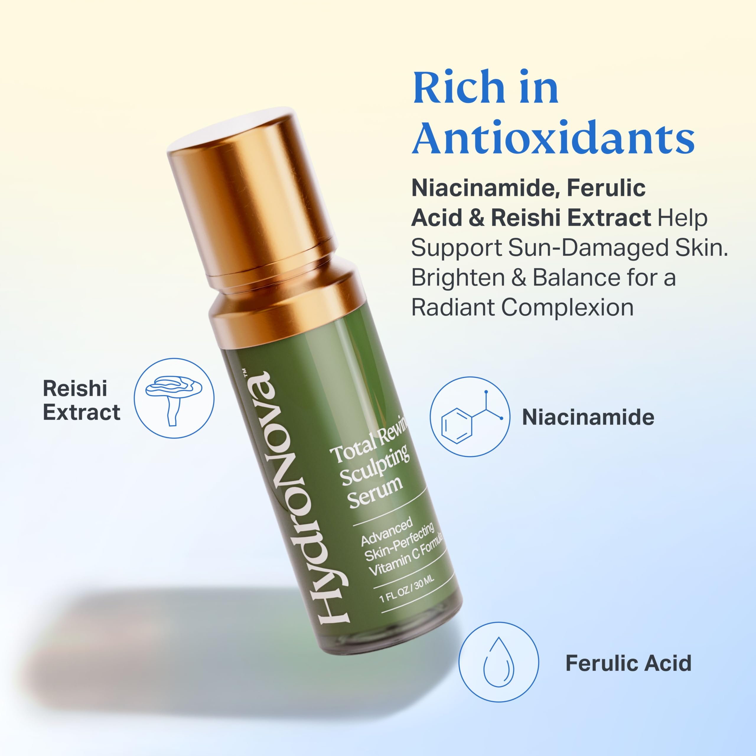 HYDRONOVA Total Rewind Serum applying with upward motions on cleansed skin