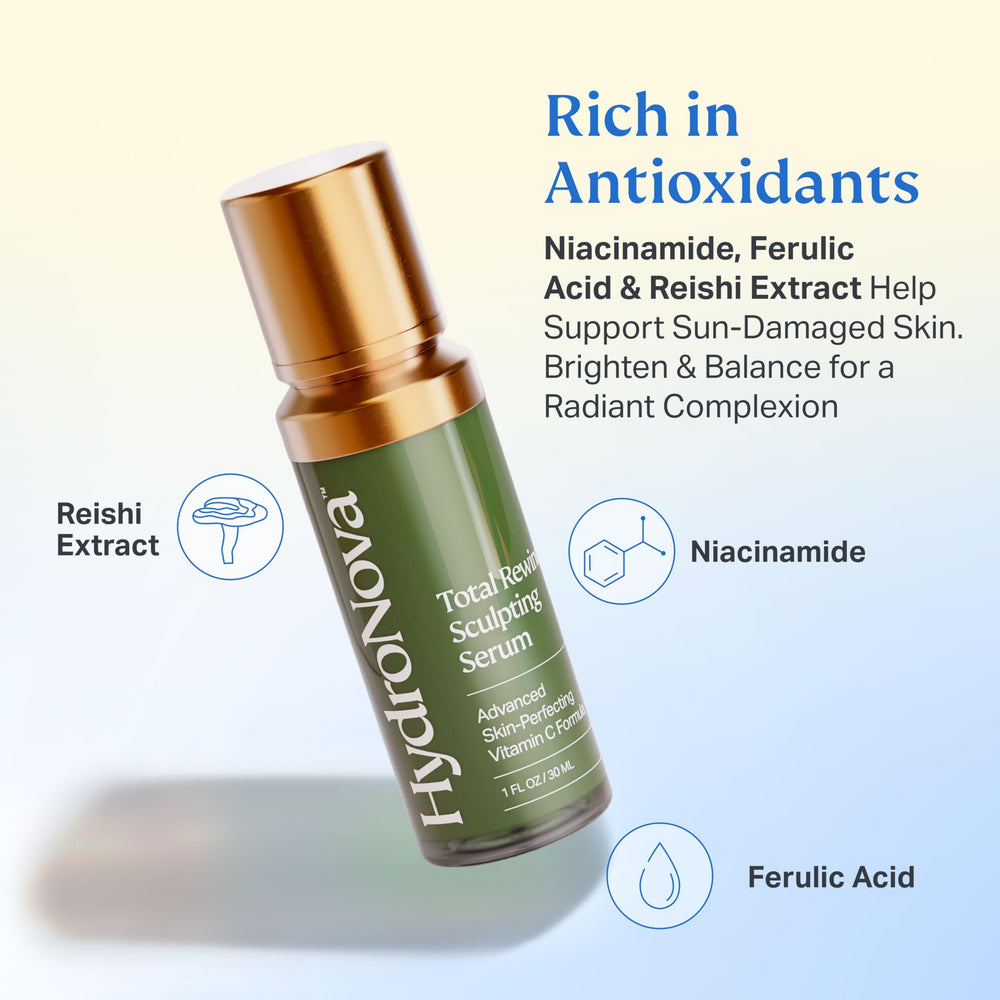 HYDRONOVA Total Rewind Serum applying with upward motions on cleansed skin