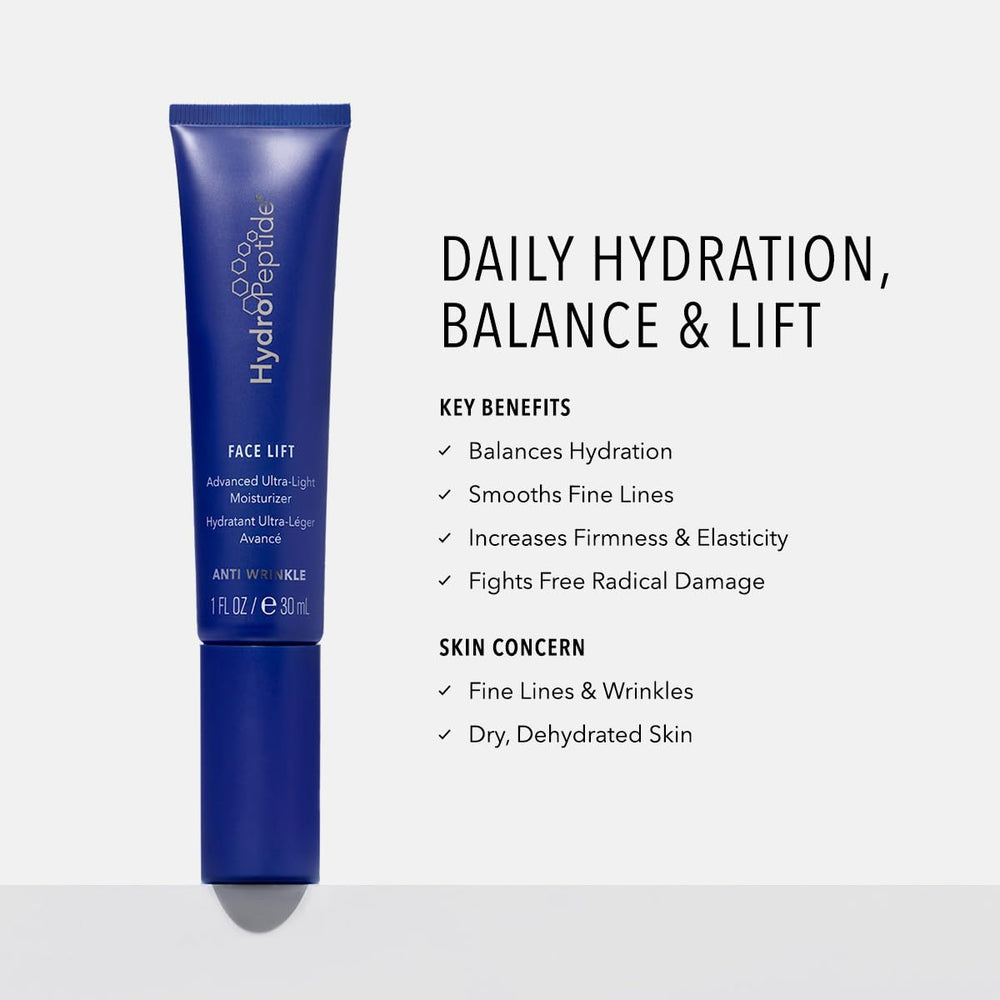 HydroPeptide Face Lift texture-application highlights fast-absorbing formula for smooth skin