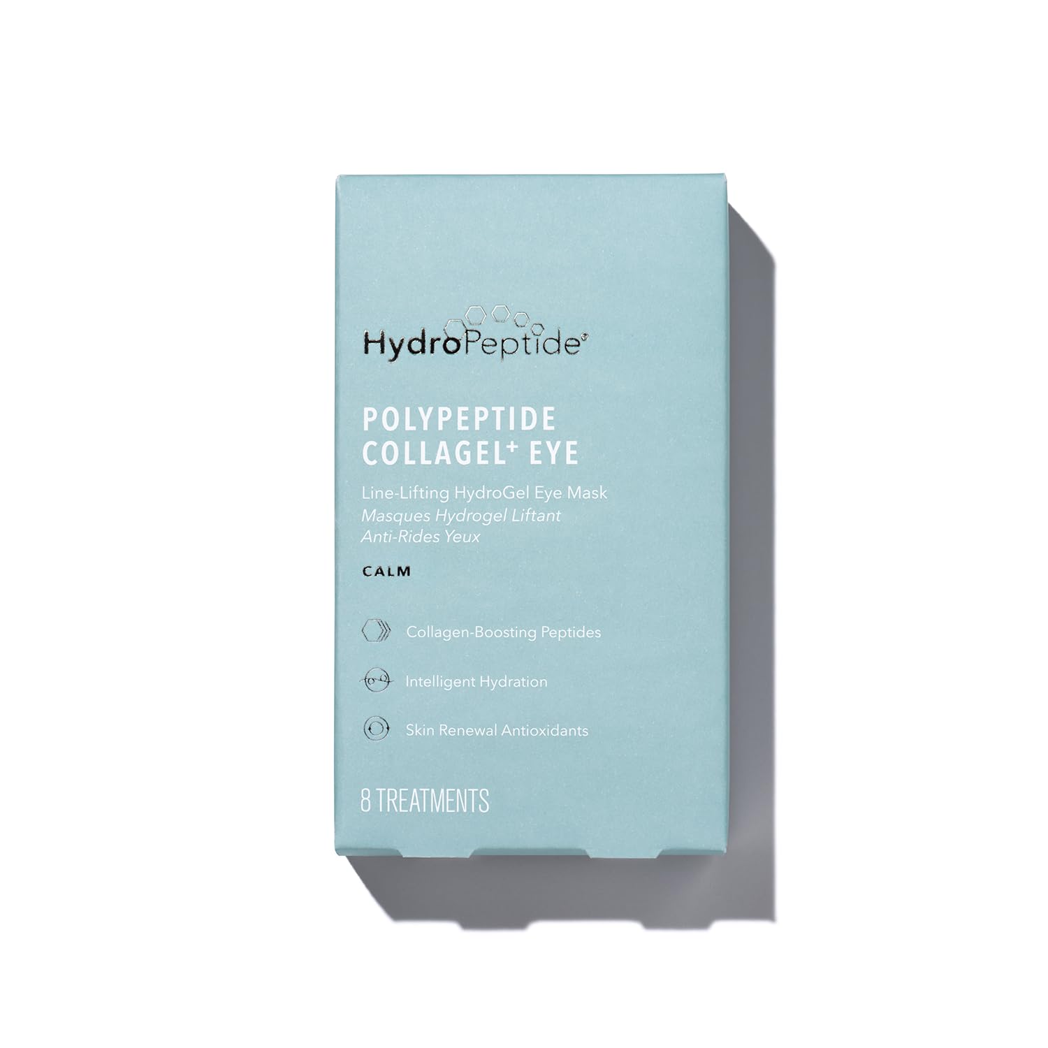 HydroPeptide PolyPeptide Collagel eye masks pack close-up for refreshed, hydrated under-eye skin.