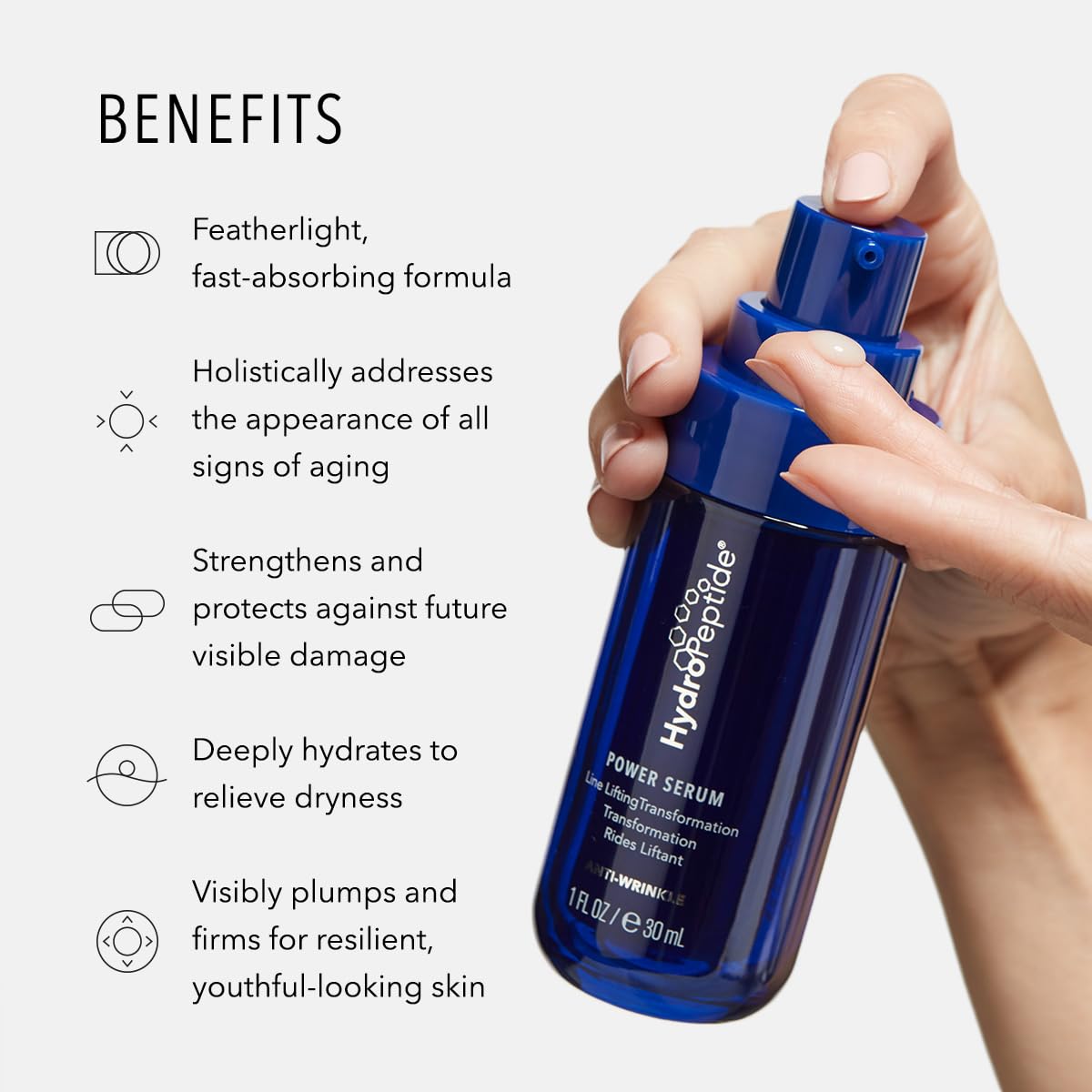 HydroPeptide Power Serum swatch on skin showing silky hydration and smooth texture