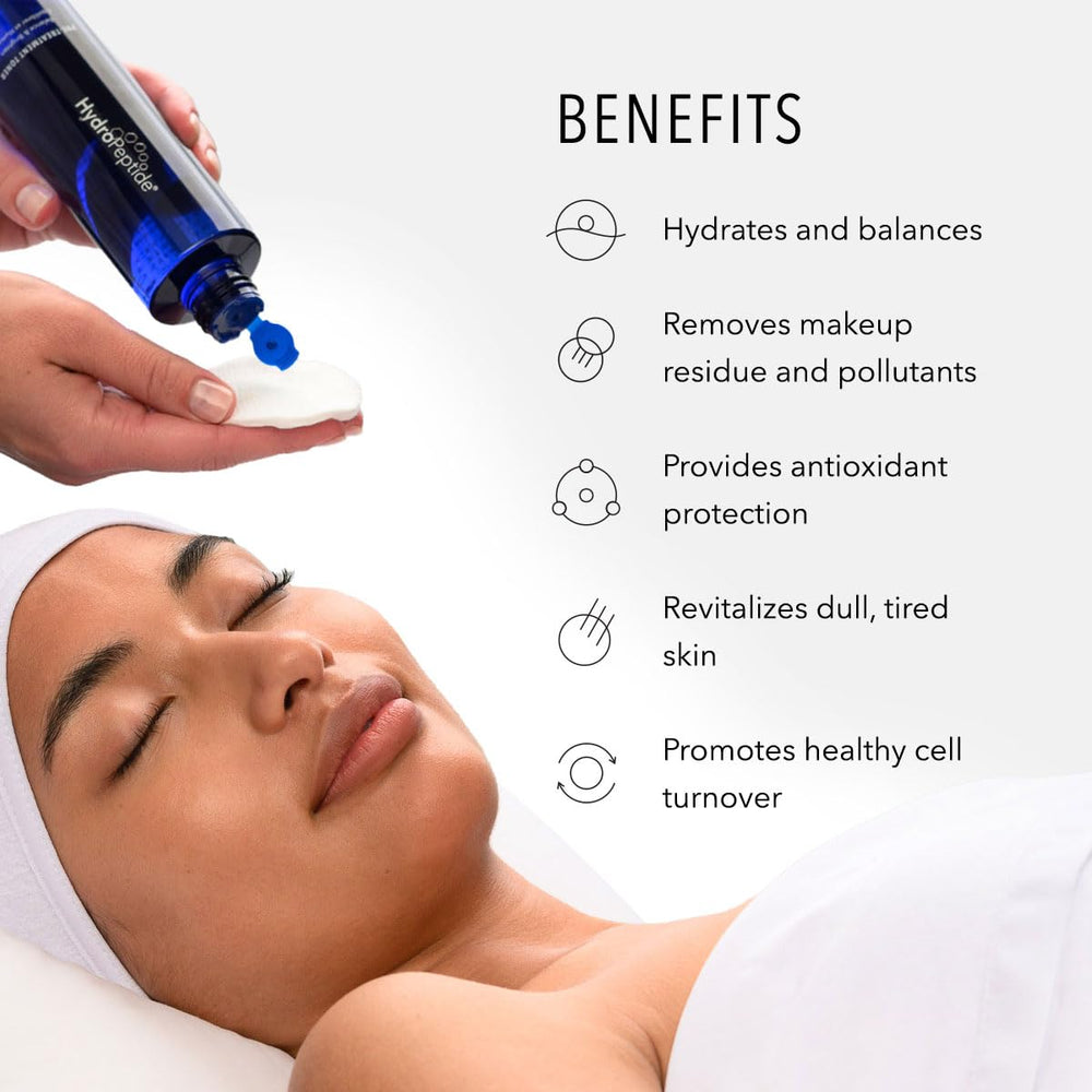 HydroPeptide Pre-Treatment Toner swatch on skin highlights gentle exfoliation and even tone