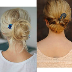 HYFEEL brown U-shape hair forks blend with warm tones for subtle, long-lasting bun support.