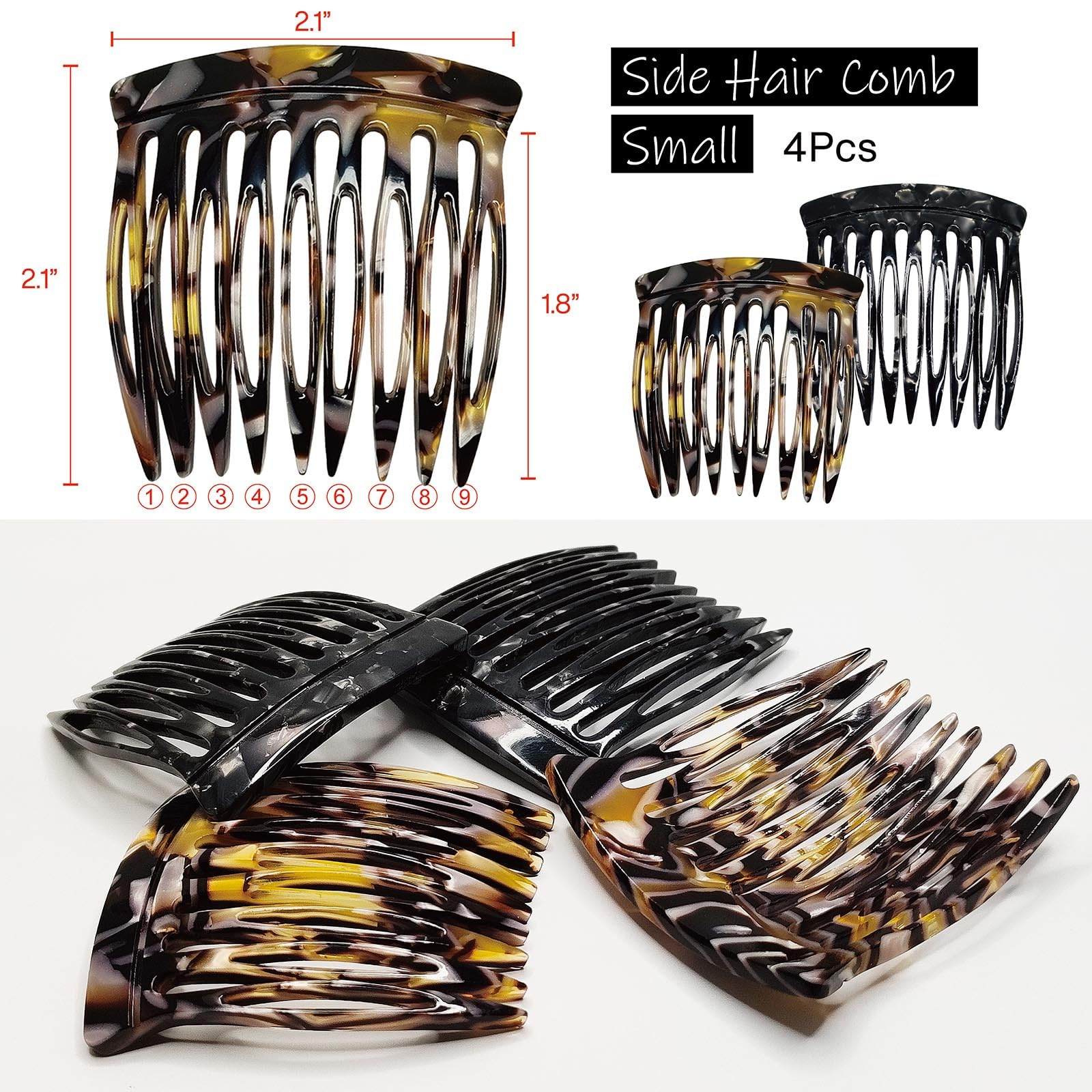 HYFEEL hair side combs black-onyx teeth detail highlights sturdy cellulose acetate styling