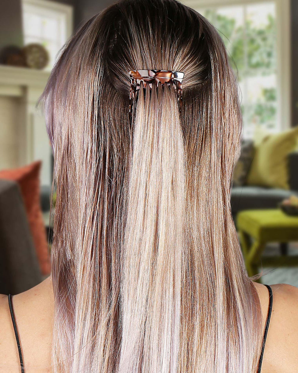 HYFEEL hair side combs in-use French twist demonstrates secure hold with decorative flair