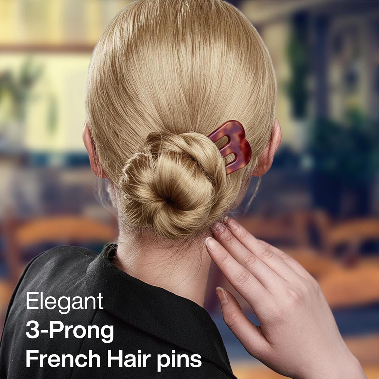 HYFEEL large French hair pin brown 3-prong enhances elegant updos for long hair