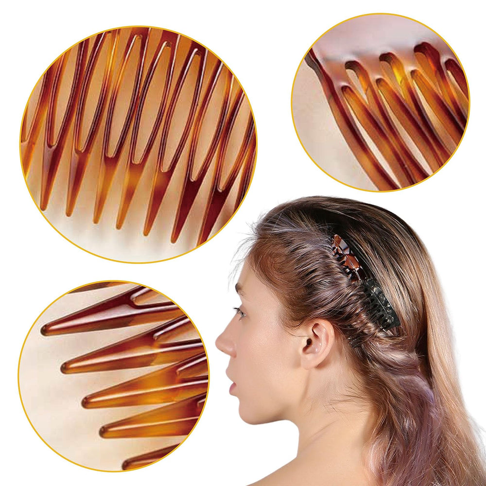HYFEEL small-brown French side combs closeup reveals gentle touch that won't pull.