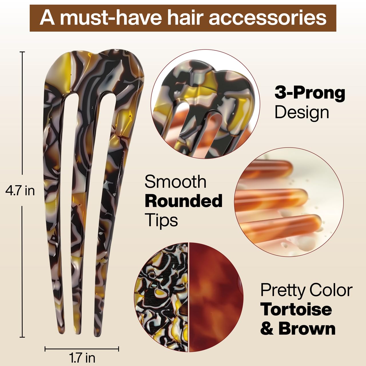HYFEEL U-shaped hair pin closeup showing durable cellulose acetate construction