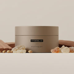 HygieneLab Hair Gel strong-hold image showing durable, all-day style with weightless texture
