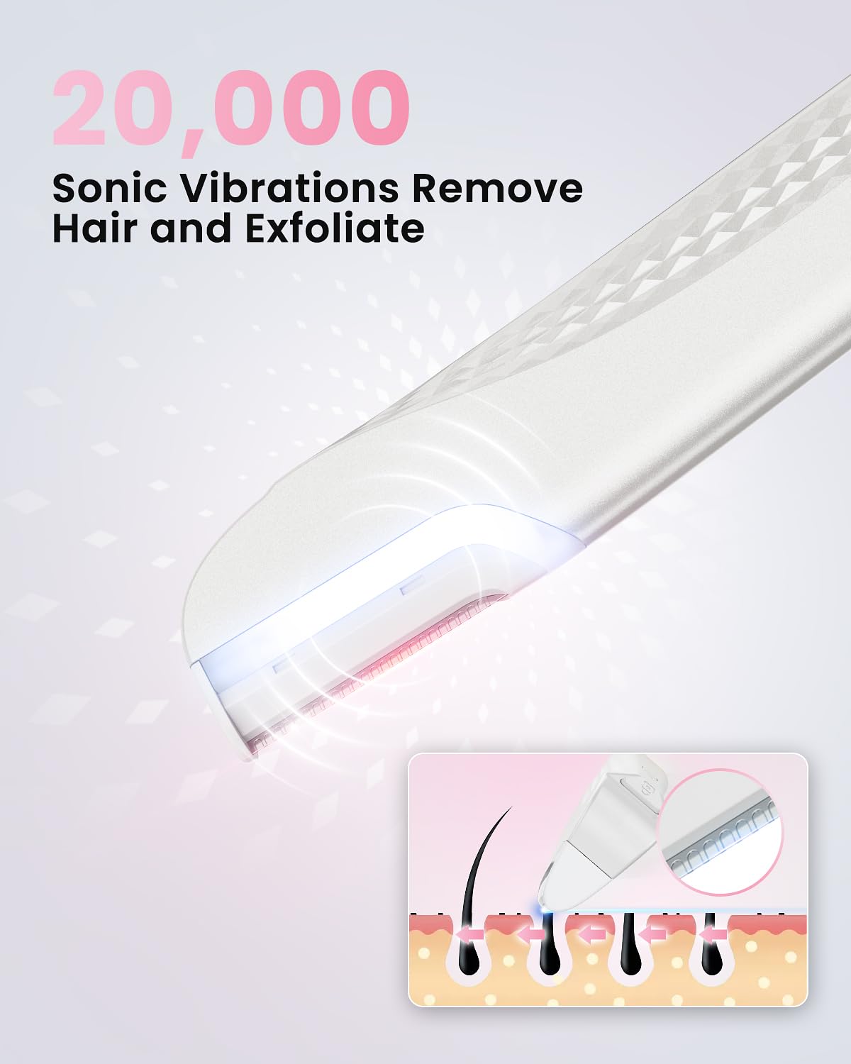Hyhail Dermaplane Razor LED illumination closeup for accurate skin grooming.