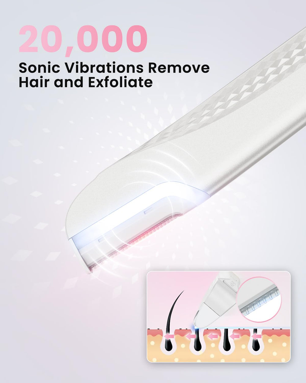 Hyhail Dermaplane Razor LED illumination closeup for accurate skin grooming.